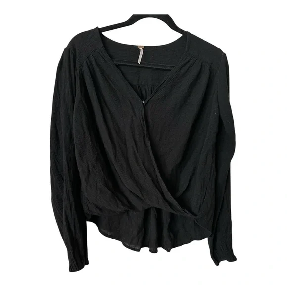 FREE PEOPLE CHECK ON IT BLACK WRAP TOP SIZE XS - Picture 4 of 7
